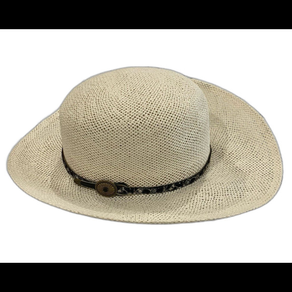Town Talk Straw Hat Women’s Color Cream Boho with Decorative Hatband - Picture 5 of 11